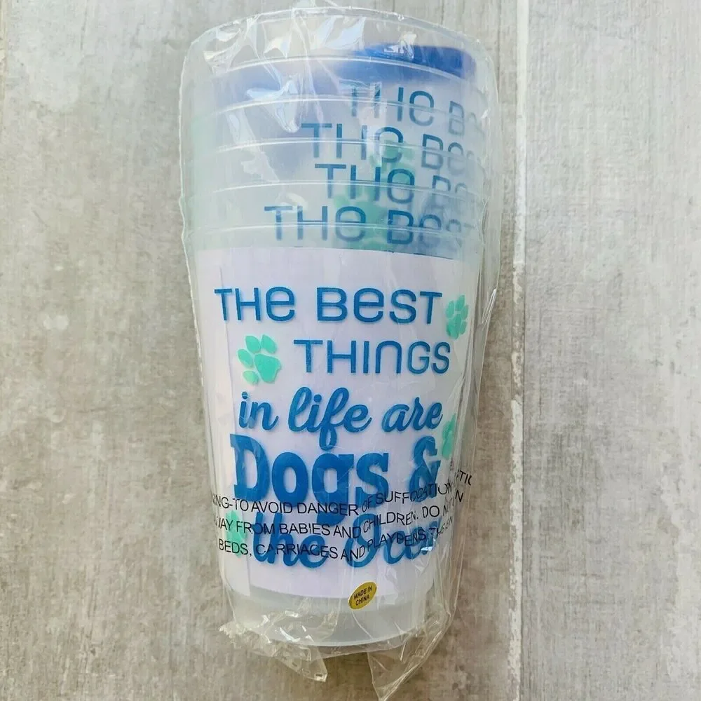 10oz 6pcs Reusable Shatterproof Plastic Cups Dishwasher Safe DOG & OCEAN Travel